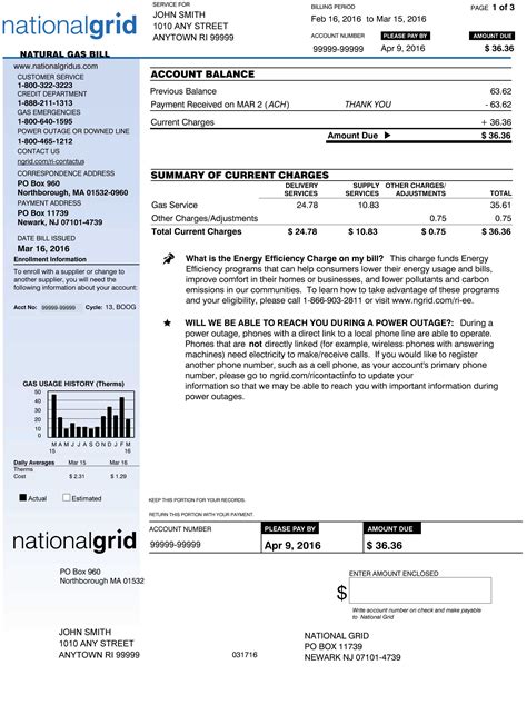 national grid gas bill